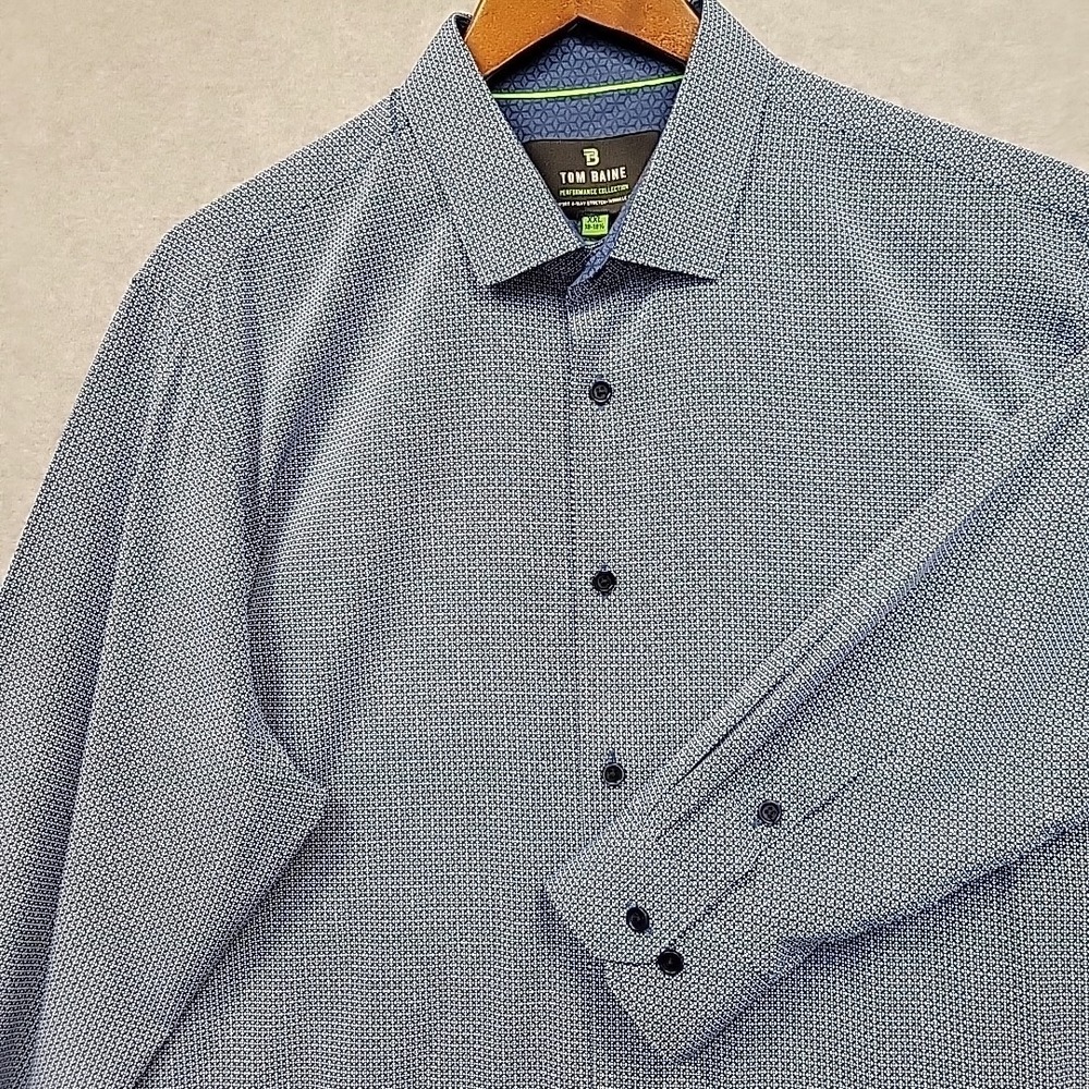 Tom Baine Performance Men Wrinkle Free SlimFit XXL 18-18.5 LongSleeve Shirt Blue